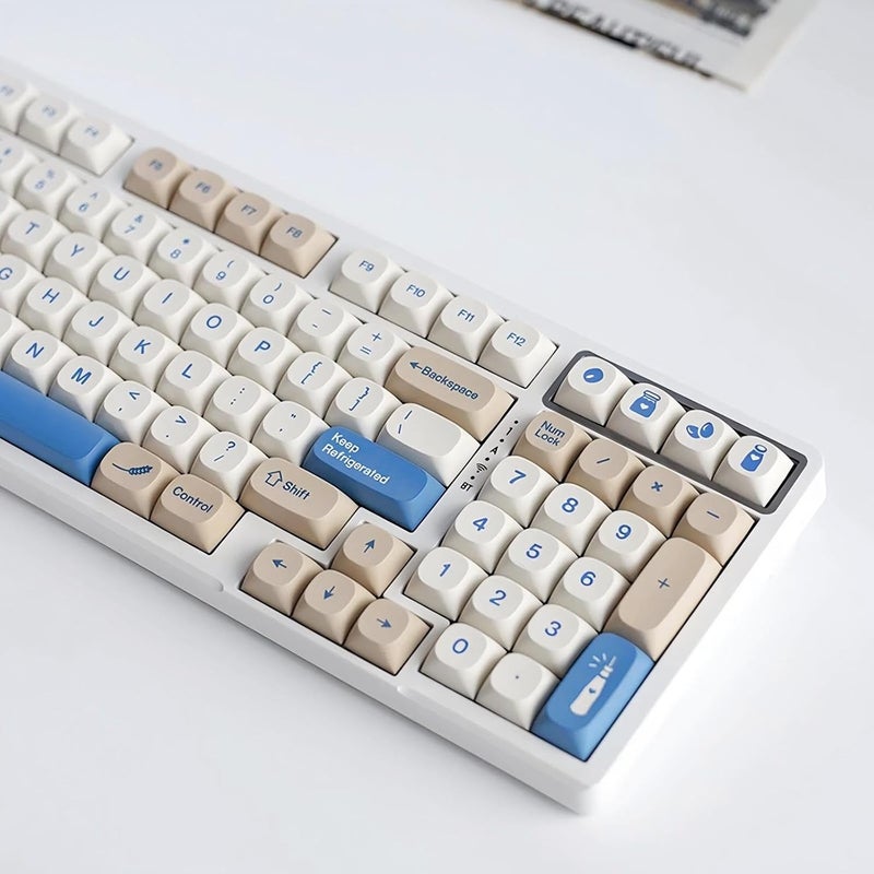 TIMSEKER MA Profile PBT Keycaps, Dye Sublimation Minimalist Retro Design in Beige and Blue Key Caps 130-Key for Mechanical Gaming Keyboards - Image 3